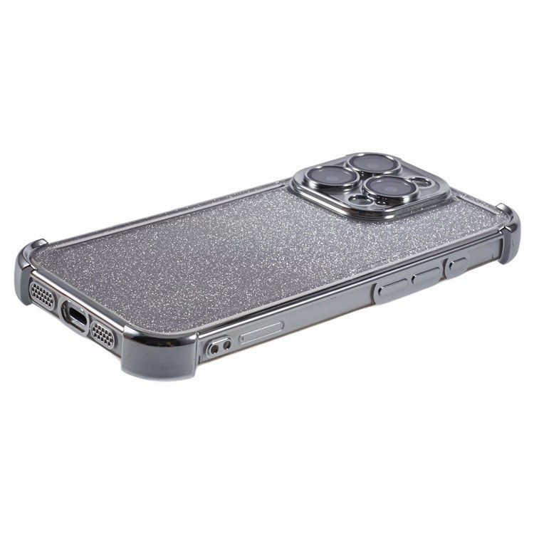 For iPhone 16 Pro Case Glitter TPU Phone Cover Reinforced Corners - Silver
