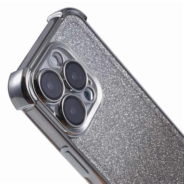 For iPhone 16 Pro Case Glitter TPU Phone Cover Reinforced Corners - Silver