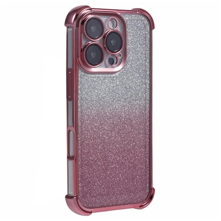 For iPhone 16 Pro Case Glitter TPU Phone Cover Reinforced Corners - Pink