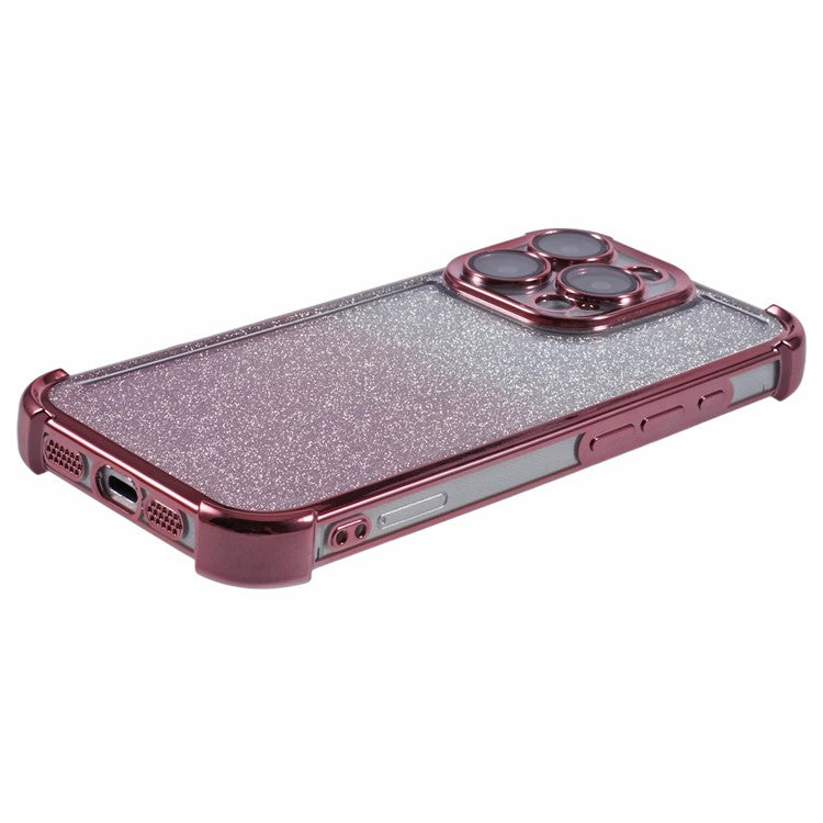 For iPhone 16 Pro Case Glitter TPU Phone Cover Reinforced Corners - Pink