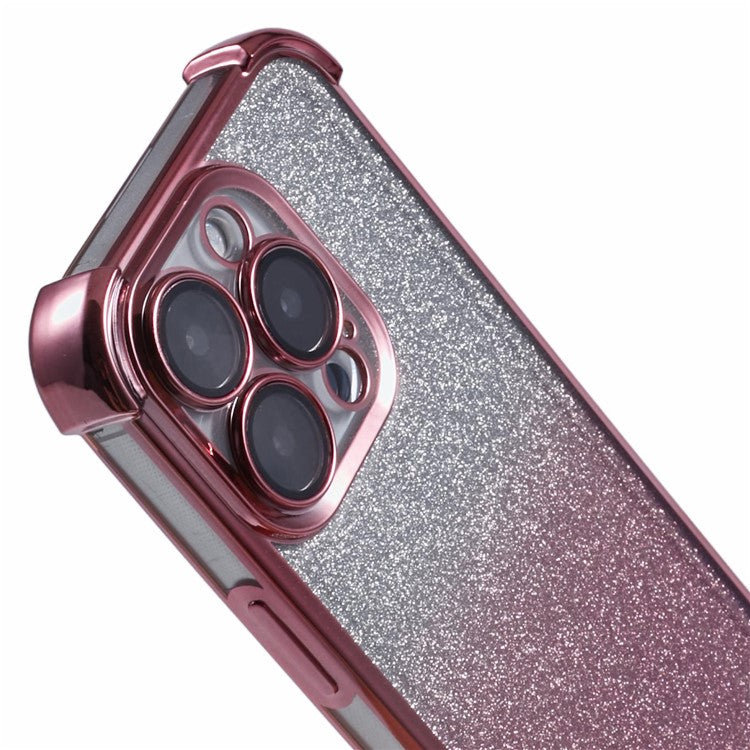 For iPhone 16 Pro Case Glitter TPU Phone Cover Reinforced Corners - Pink