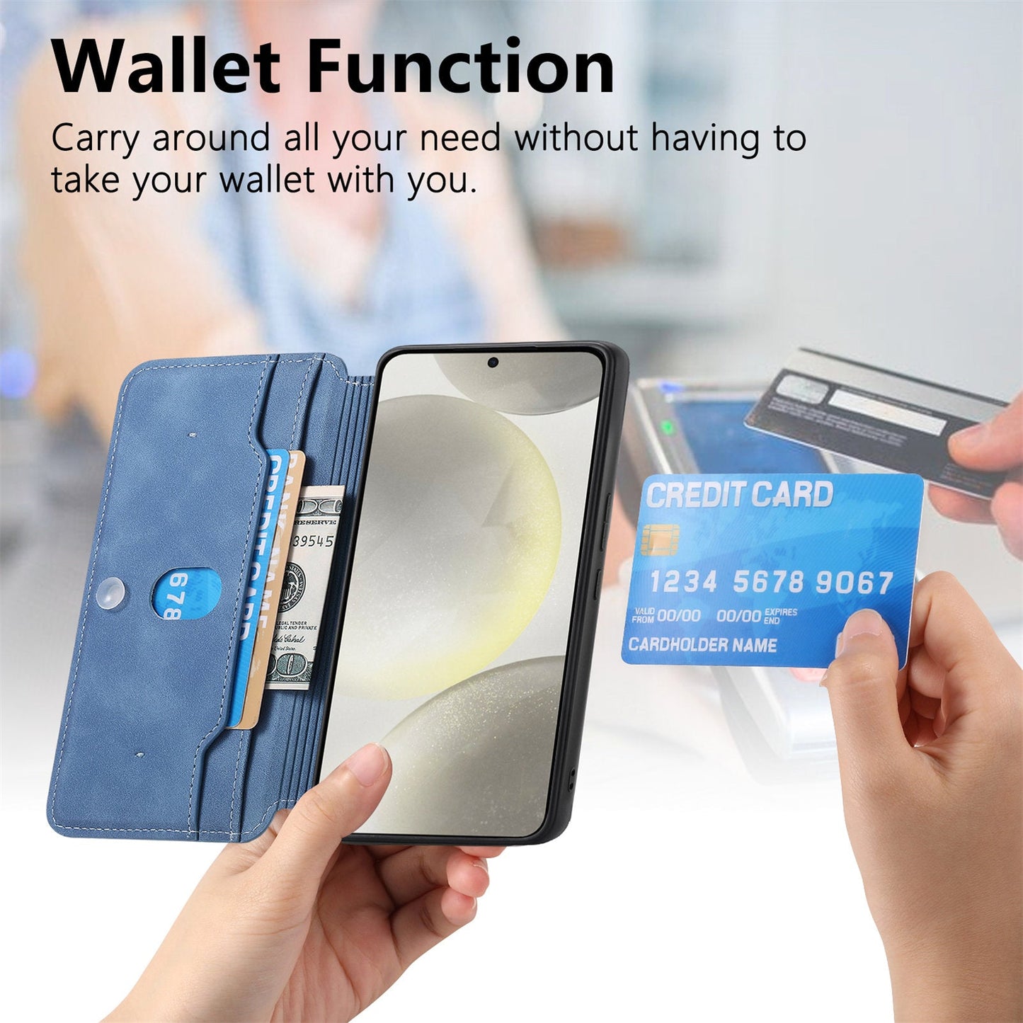 For Samsung Galaxy S25 Leather Case CASENEO Cross Texture Detachable Magnetic Phone Cover Wallet Stand - Blue
