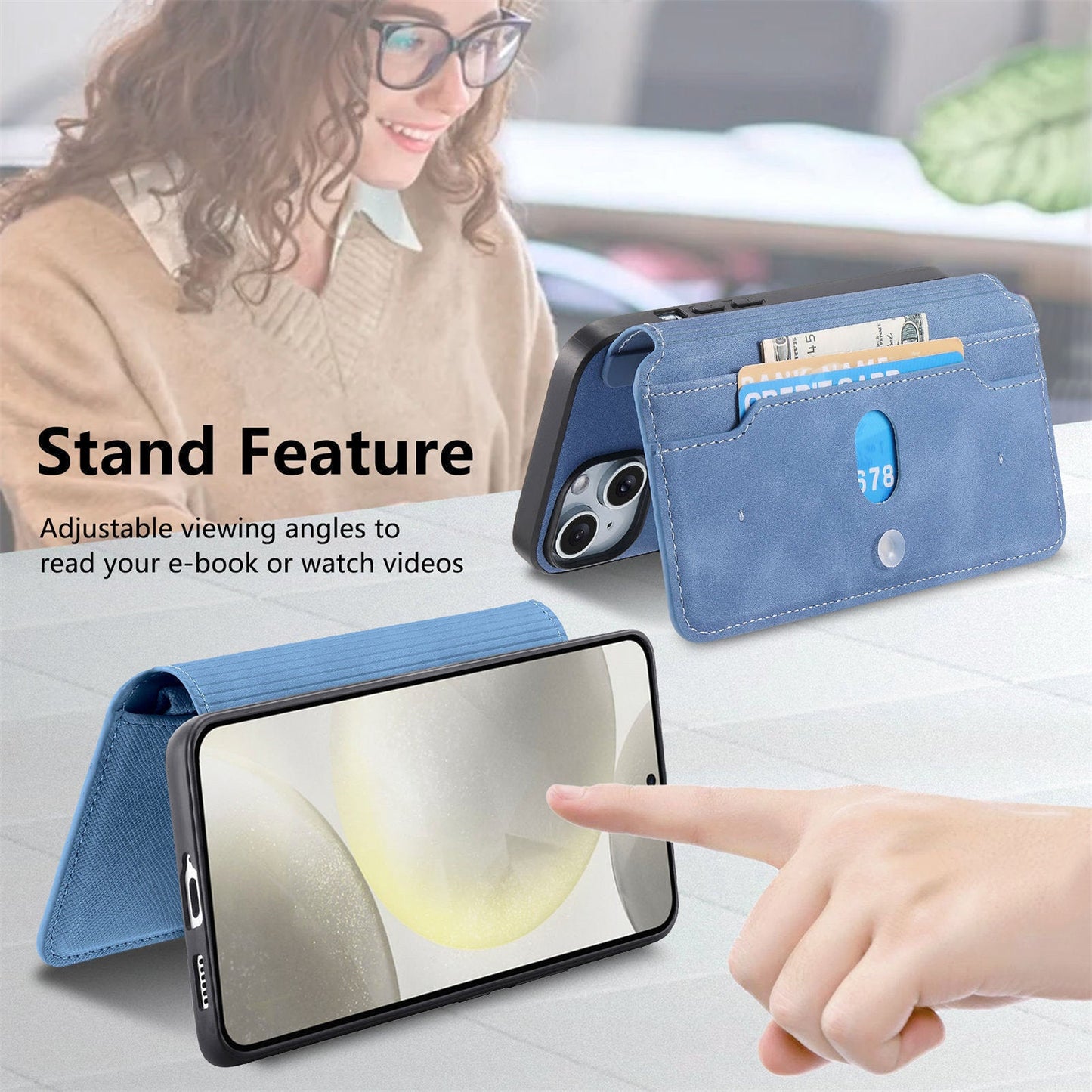 For Samsung Galaxy S25 Leather Case CASENEO Cross Texture Detachable Magnetic Phone Cover Wallet Stand - Blue