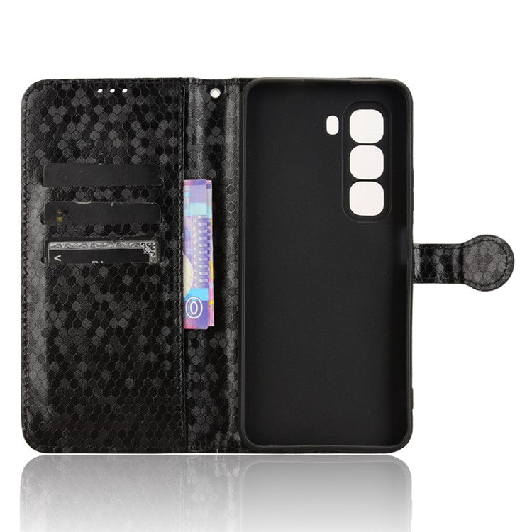 For Infinix Hot 50 Pro 4G X6881 Wallet Case Dot Pattern Imprint PU Leather Phone Cover - Black