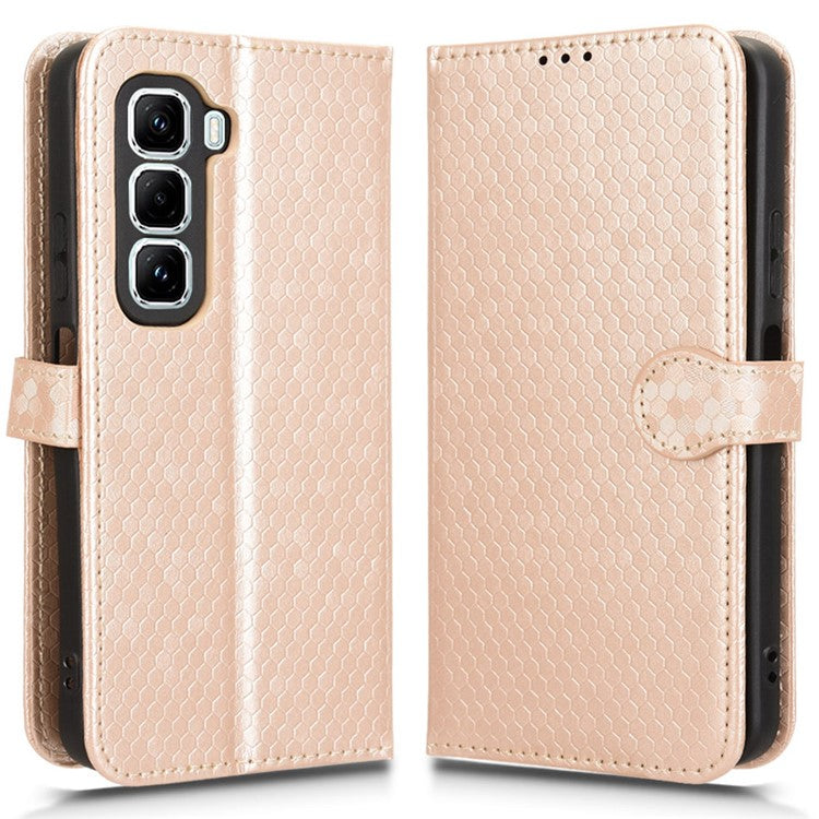 For Infinix Hot 50 Pro 4G X6881 Wallet Case Dot Pattern Imprint PU Leather Phone Cover - Rose Gold