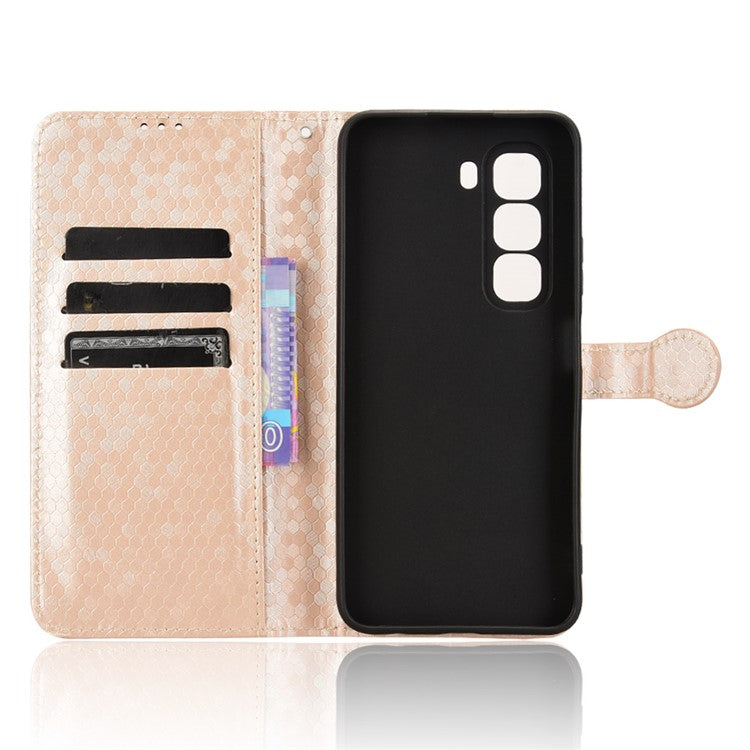 For Infinix Hot 50 Pro 4G X6881 Wallet Case Dot Pattern Imprint PU Leather Phone Cover - Rose Gold