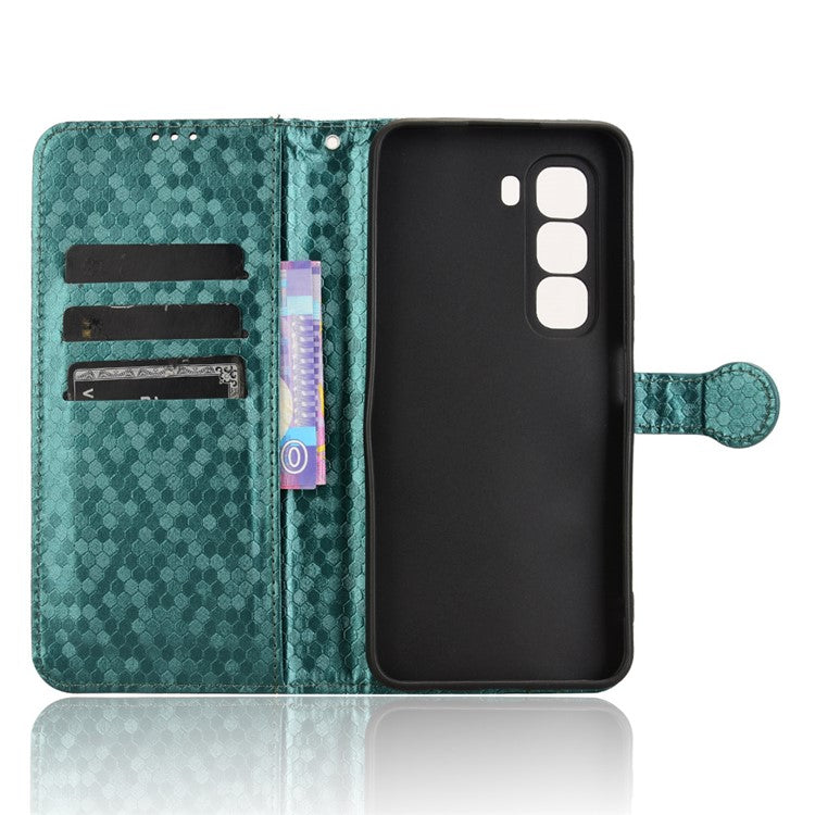For Infinix Hot 50 Pro 4G X6881 Wallet Case Dot Pattern Imprint PU Leather Phone Cover - Green