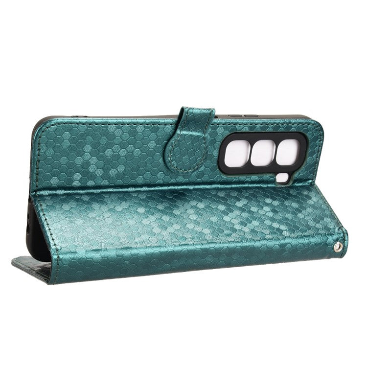 For Infinix Hot 50 Pro 4G X6881 Wallet Case Dot Pattern Imprint PU Leather Phone Cover - Green