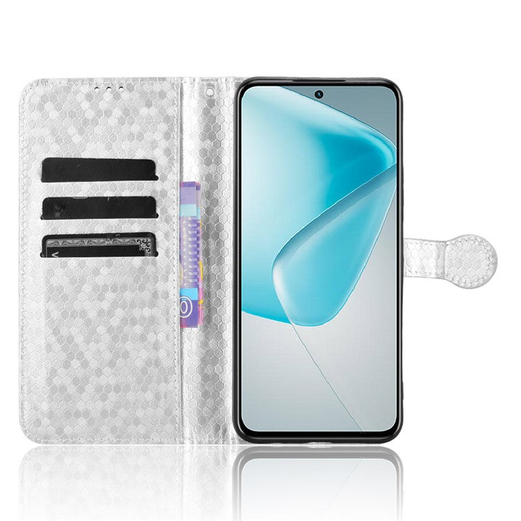 For Infinix Hot 50 Pro 4G X6881 Wallet Case Dot Pattern Imprint PU Leather Phone Cover - Silver