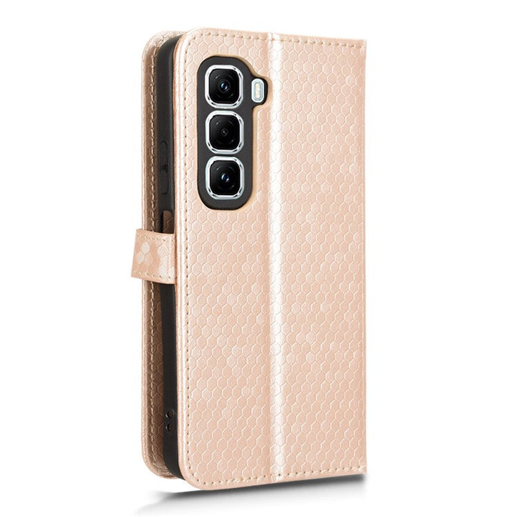 For Infinix Hot 50 Pro+ 4G X6880 Wallet Case Dot Pattern Imprint PU Leather Phone Cover - Rose Gold