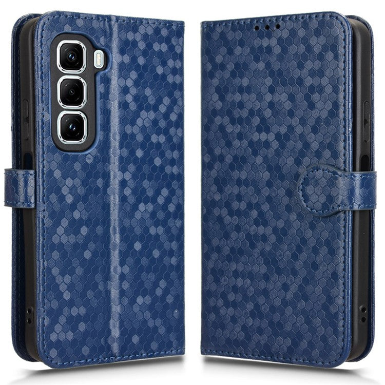 For Infinix Hot 50 Pro+ 4G X6880 Wallet Case Dot Pattern Imprint PU Leather Phone Cover - Dark Blue