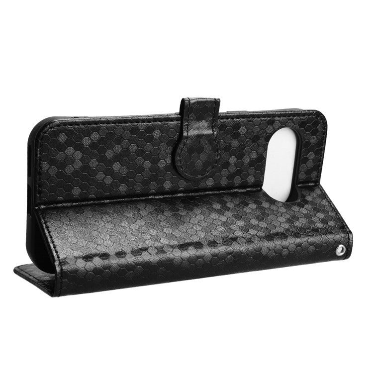 For Google Pixel 9a Wallet Case Dot Pattern Imprint PU Leather Phone Cover - Black