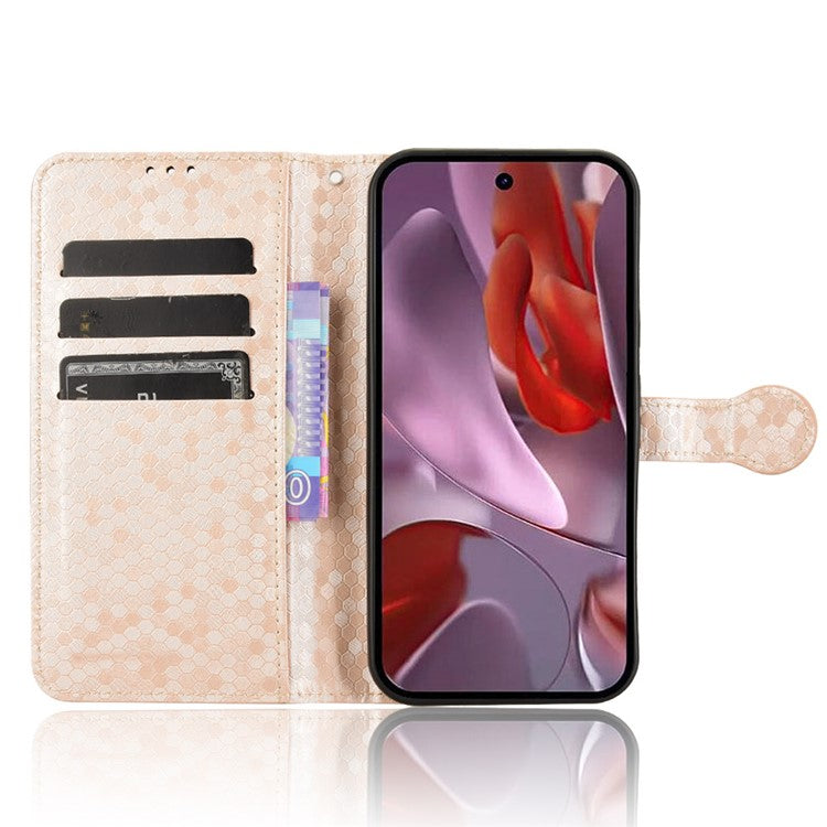 For Google Pixel 9a Wallet Case Dot Pattern Imprint PU Leather Phone Cover - Rose Gold