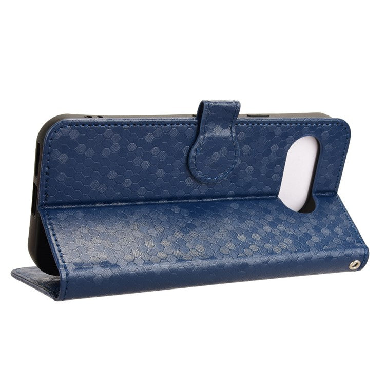 For Google Pixel 9a Wallet Case Dot Pattern Imprint PU Leather Phone Cover - Dark Blue
