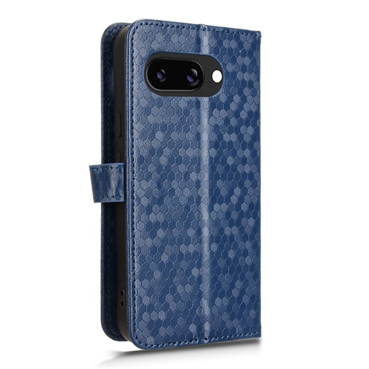 For Google Pixel 9a Wallet Case Dot Pattern Imprint PU Leather Phone Cover - Dark Blue