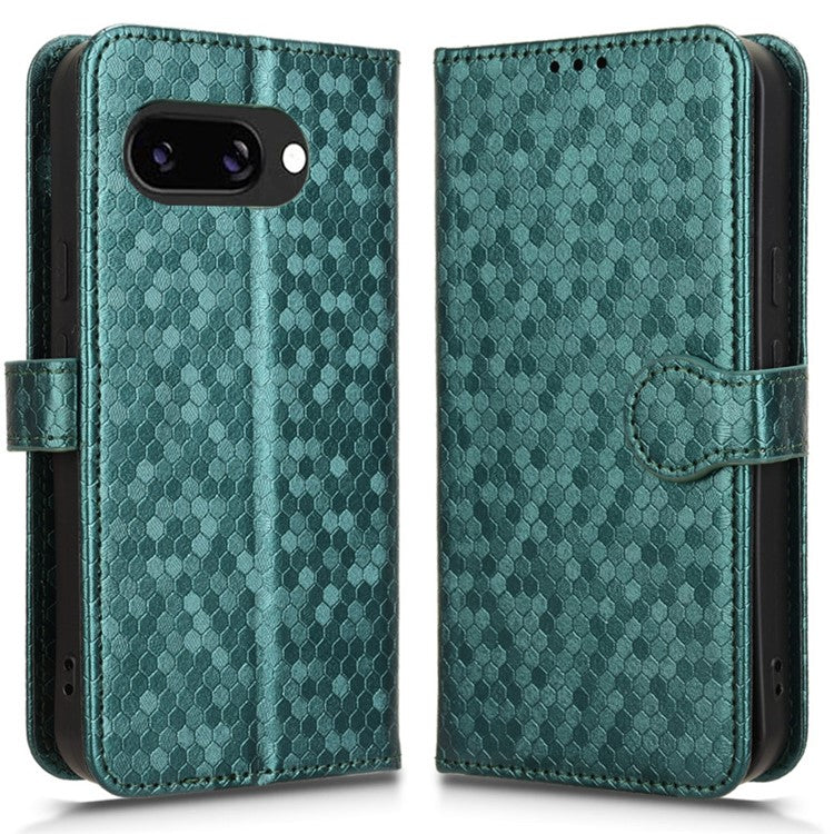 For Google Pixel 9a Wallet Case Dot Pattern Imprint PU Leather Phone Cover - Green