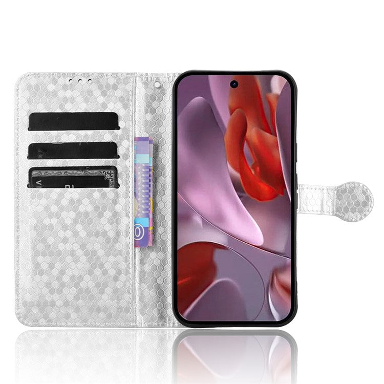 For Google Pixel 9a Wallet Case Dot Pattern Imprint PU Leather Phone Cover - Silver