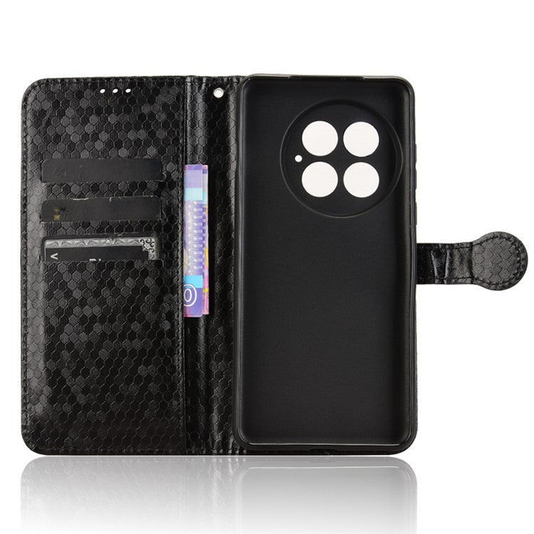 For OnePlus 13 Wallet Case Dot Pattern Imprint PU Leather Phone Cover - Black