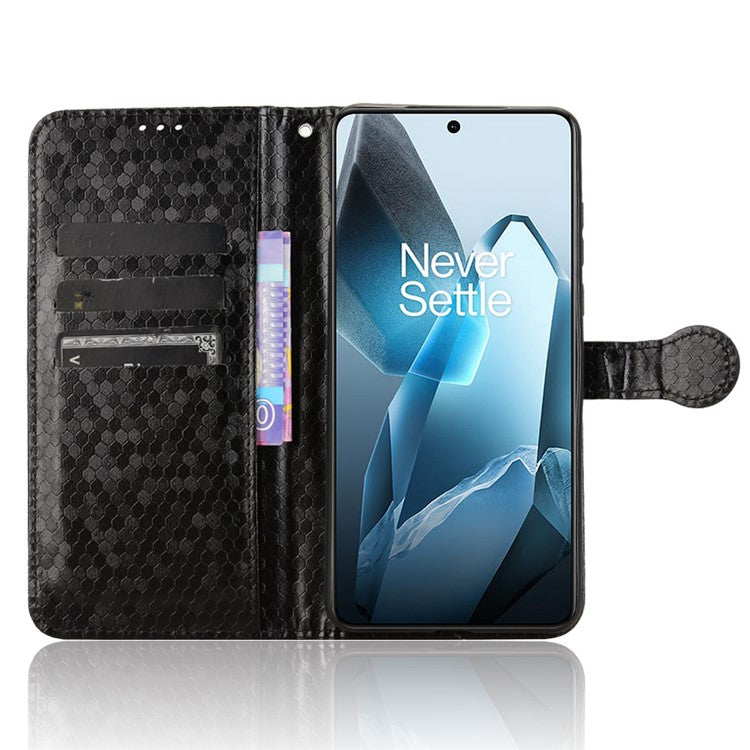 For OnePlus 13 Wallet Case Dot Pattern Imprint PU Leather Phone Cover - Black