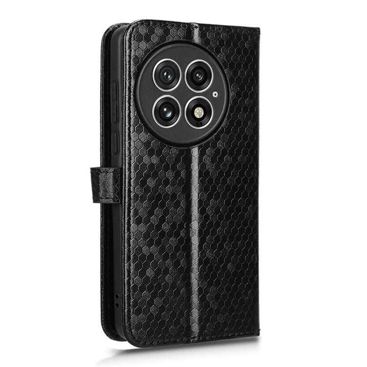 For OnePlus 13 Wallet Case Dot Pattern Imprint PU Leather Phone Cover - Black