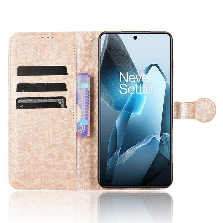 For OnePlus 13 Wallet Case Dot Pattern Imprint PU Leather Phone Cover - Rose Gold