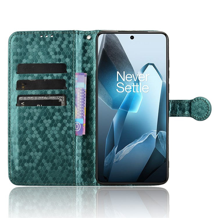 For OnePlus 13 Wallet Case Dot Pattern Imprint PU Leather Phone Cover - Green