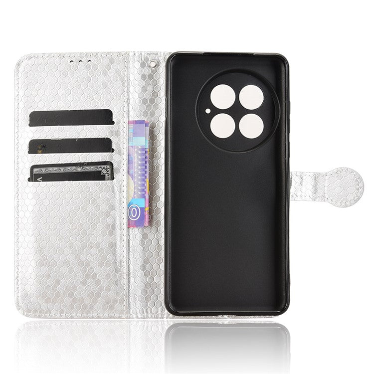 For OnePlus 13 Wallet Case Dot Pattern Imprint PU Leather Phone Cover - Silver