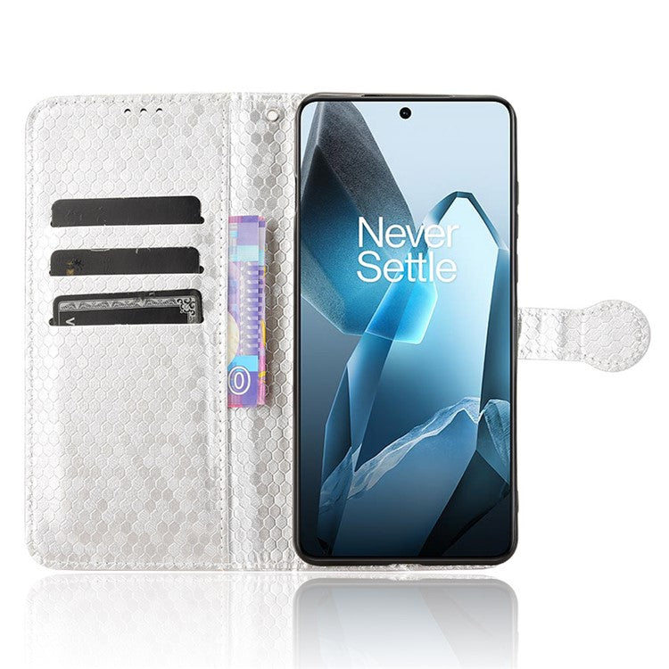 For OnePlus 13 Wallet Case Dot Pattern Imprint PU Leather Phone Cover - Silver