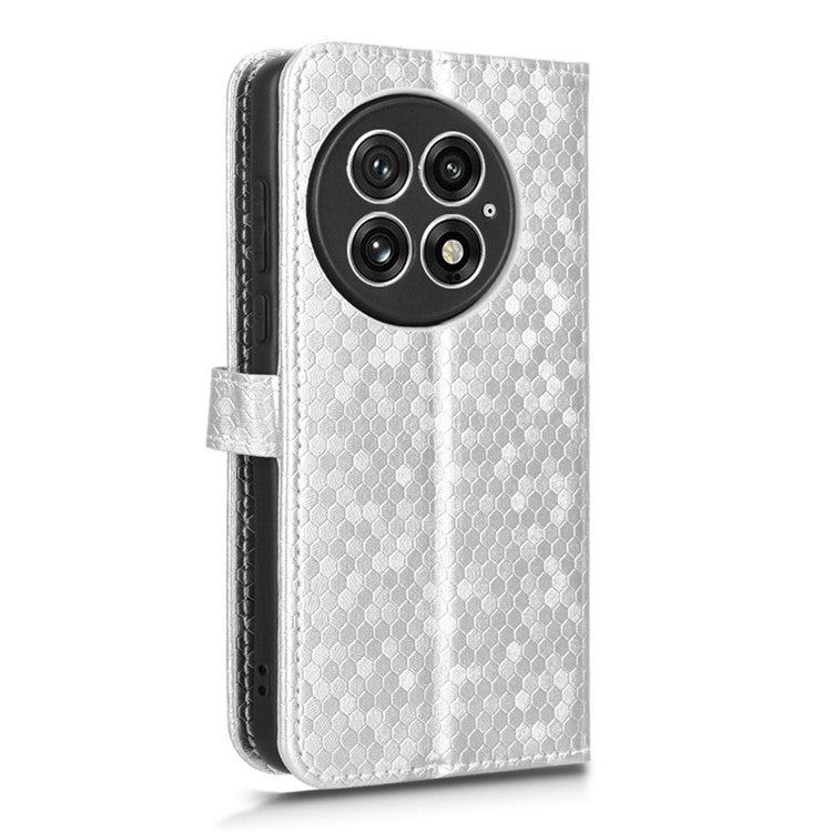 For OnePlus 13 Wallet Case Dot Pattern Imprint PU Leather Phone Cover - Silver