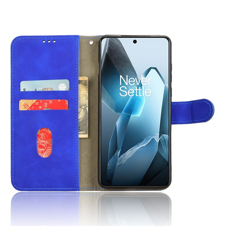 For OnePlus 13 Leather Case Skin-Feel Anti-Drop Wallet Flip Phone Cover - Blue