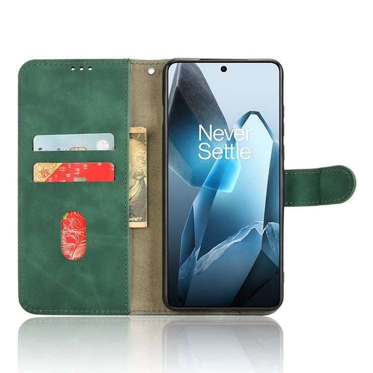For OnePlus 13 Leather Case Skin-Feel Anti-Drop Wallet Flip Phone Cover - Green