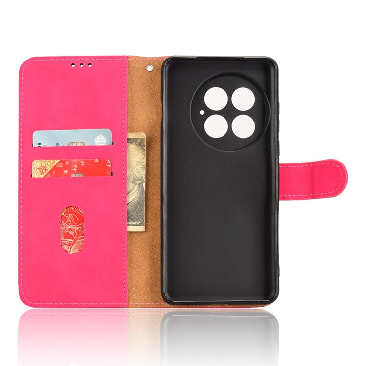 For OnePlus 13 Leather Case Skin-Feel Anti-Drop Wallet Flip Phone Cover - Rose