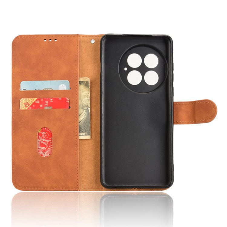 For OnePlus 13 Leather Case Skin-Feel Anti-Drop Wallet Flip Phone Cover - Brown
