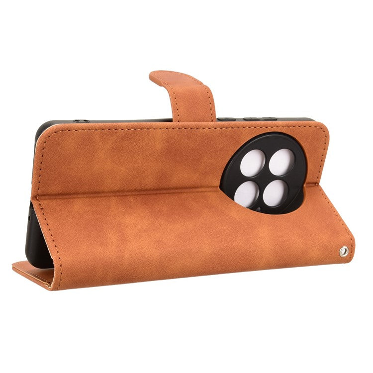 For OnePlus 13 Leather Case Skin-Feel Anti-Drop Wallet Flip Phone Cover - Brown