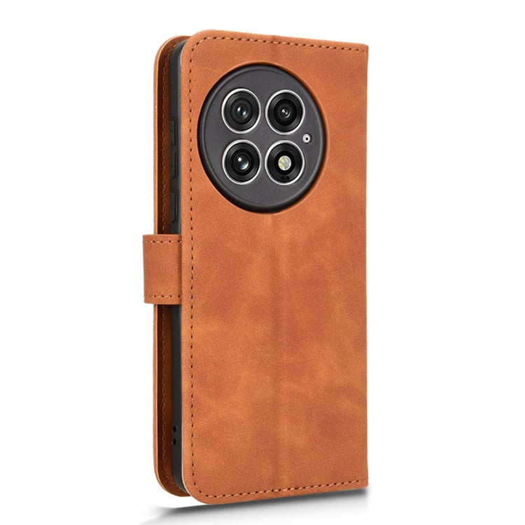 For OnePlus 13 Leather Case Skin-Feel Anti-Drop Wallet Flip Phone Cover - Brown