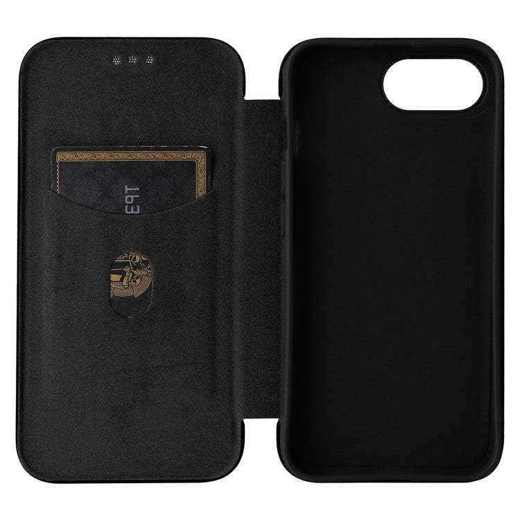 For iPhone 16e Case Carbon Fiber Texture Drop-Proof PU Leather Phone Cover - Black