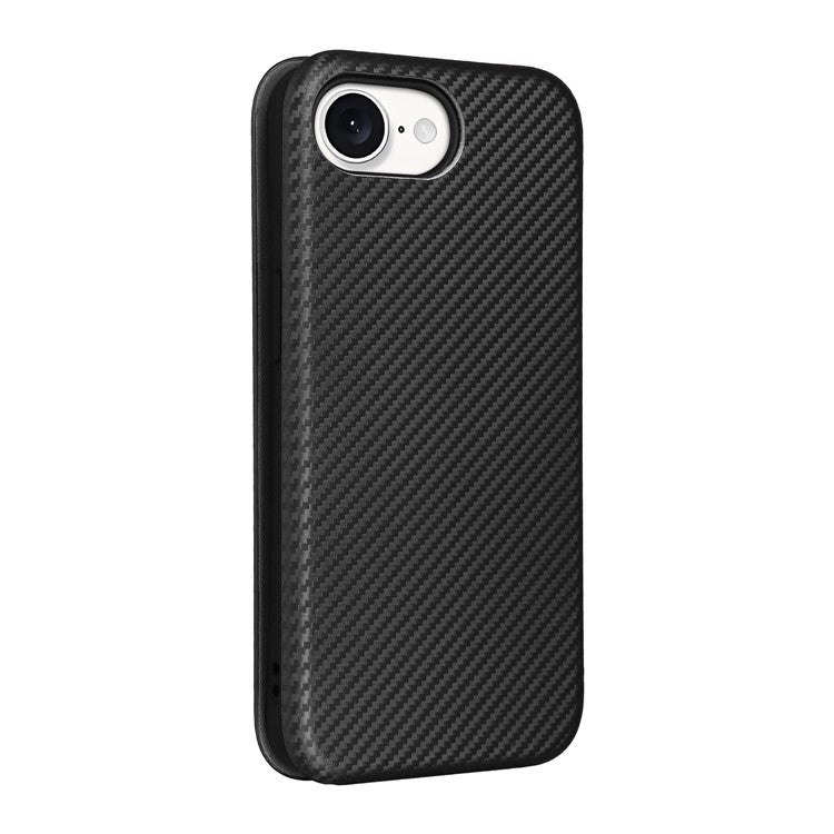 For iPhone 16e Case Carbon Fiber Texture Drop-Proof PU Leather Phone Cover - Black