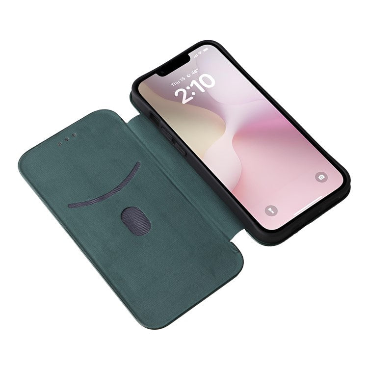 For iPhone 16e Case Carbon Fiber Texture Drop-Proof PU Leather Phone Cover - Green