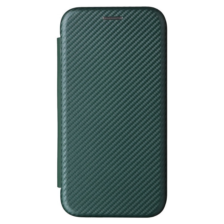 For iPhone 16e Case Carbon Fiber Texture Drop-Proof PU Leather Phone Cover - Green