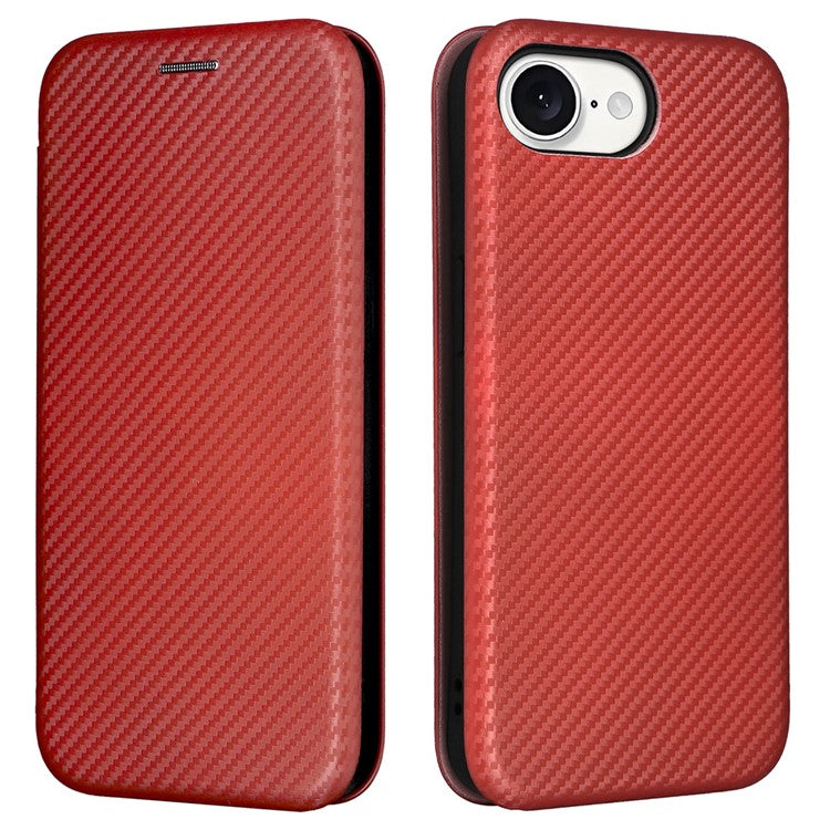 For iPhone 16e Case Carbon Fiber Texture Drop-Proof PU Leather Phone Cover - Brown