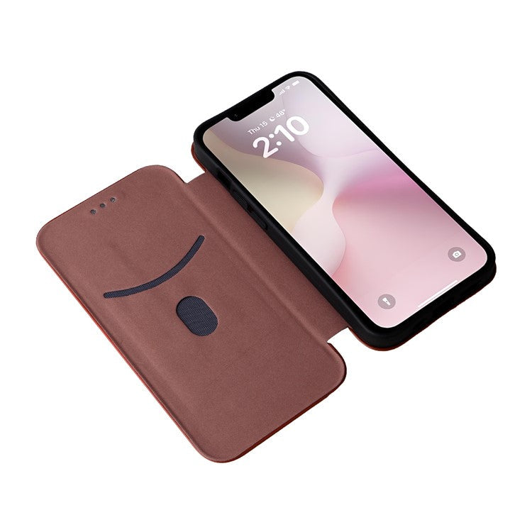 For iPhone 16e Case Carbon Fiber Texture Drop-Proof PU Leather Phone Cover - Brown