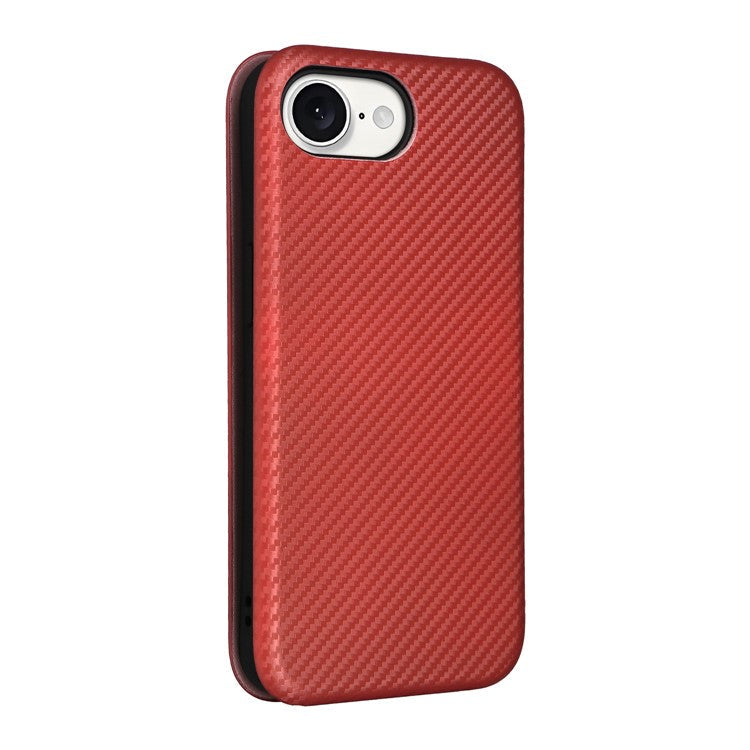 For iPhone 16e Case Carbon Fiber Texture Drop-Proof PU Leather Phone Cover - Brown