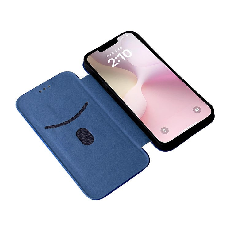 For iPhone 16e Case Carbon Fiber Texture Drop-Proof PU Leather Phone Cover - Blue