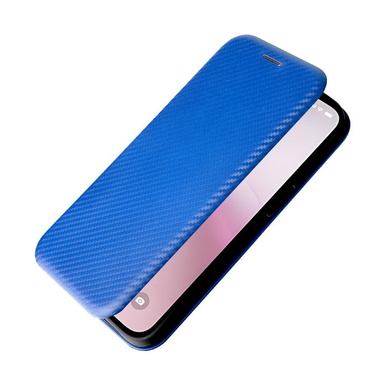 For iPhone 16e Case Carbon Fiber Texture Drop-Proof PU Leather Phone Cover - Blue