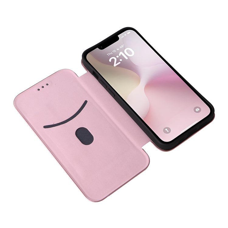 For iPhone 16e Case Carbon Fiber Texture Drop-Proof PU Leather Phone Cover - Rose Gold