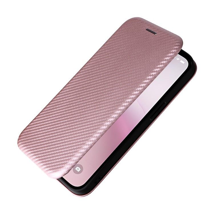 For iPhone 16e Case Carbon Fiber Texture Drop-Proof PU Leather Phone Cover - Rose Gold