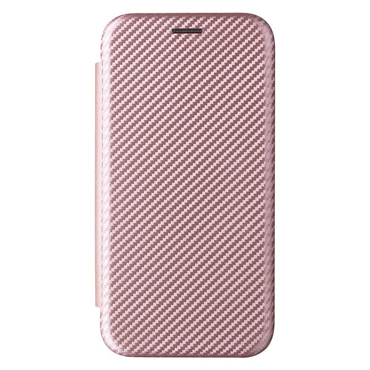 For iPhone 16e Case Carbon Fiber Texture Drop-Proof PU Leather Phone Cover - Rose Gold