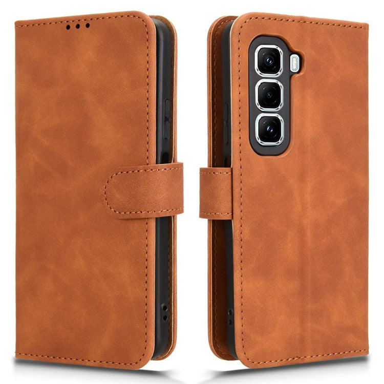 For Infinix Hot 50 Pro+ 4G Leather Case Skin-Feel Anti-Drop Wallet Flip Phone Cover - Brown