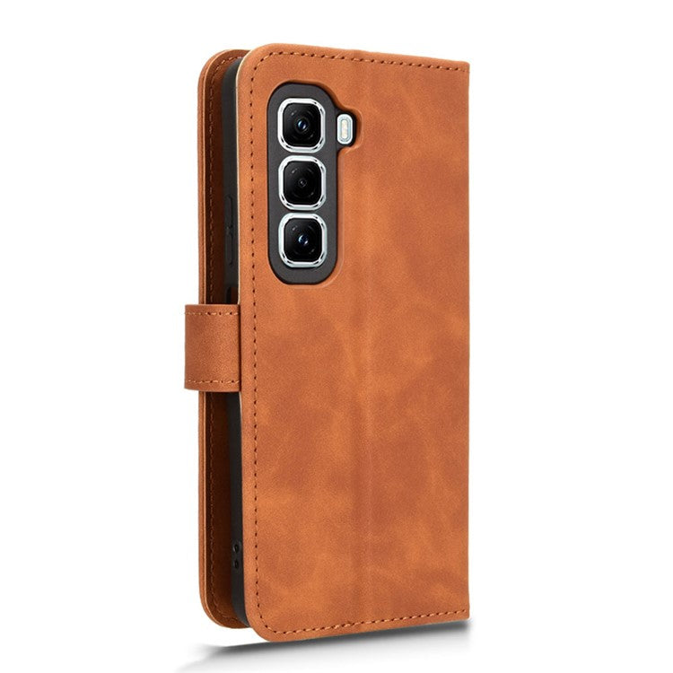 For Infinix Hot 50 Pro+ 4G Leather Case Skin-Feel Anti-Drop Wallet Flip Phone Cover - Brown