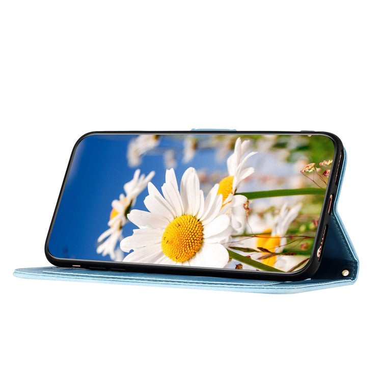 For Samsung Galaxy S25+ Case PU Leather Floral Phone Cover with Card Slots - Baby Blue